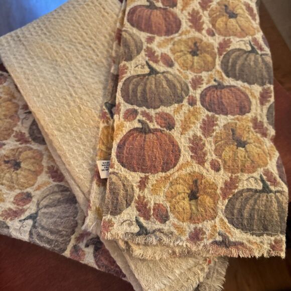 Autumn Hill Fall Pumpkins Kitchen Towels Set of 3 Waffle Knit NEW Fast Shipping - Picture 3 of 5